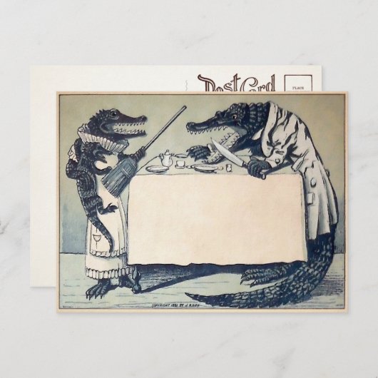 Vintage Arguing Crocodiles Briefkaart (Voorkant / Achterkant)