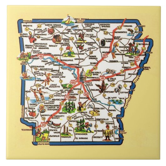 Vintage Arkansas Map Ceramic Tile Tegeltje (Voorkant)