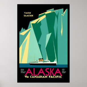 Vintage Art Deco Alaska Toerisme Reizen Poster