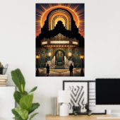 Vintage Art Deco Cinema Entrance Gold & Marble Poster (Thuiskantoor)