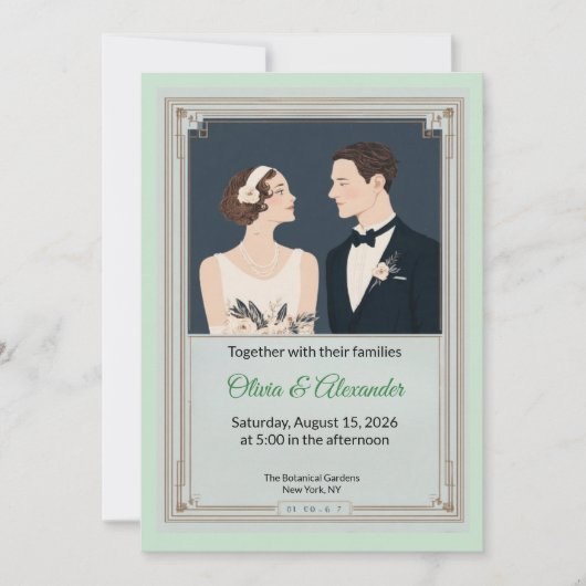 Vintage Art Deco Couple Wedding Invitation (Devant)
