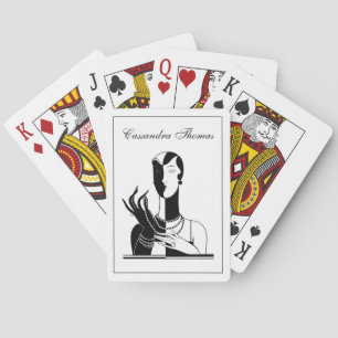 Vintage Art Deco Dame Met Parels Zwart Transp Pokerkaarten