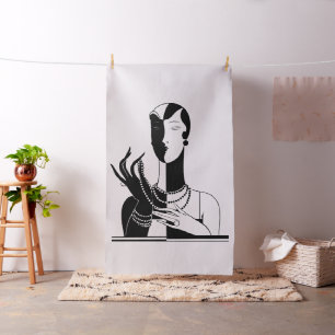 Vintage Art Deco Dame Met Parels Zwart Transp Stof
