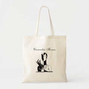 Vintage Art Deco Dame Met Parels Zwart Transp Tote Bag