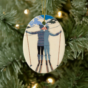 Vintage Art Deco, Geliefden in Sneeuw door George  Keramisch Ornament