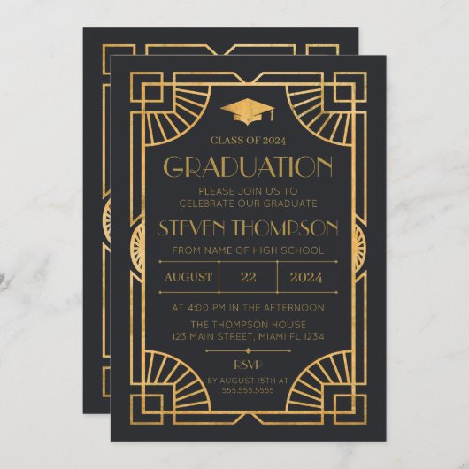 Vintage Art Deco Graduation Invitation (Devant / Derrière)