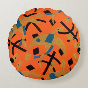 Vintage Art Deco Jazz Pochoir Gouden Vogels Dier Rond Kussen