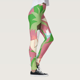 Vintage Art Deco Jazz Pochoir Palmbomen en Vogels Leggings