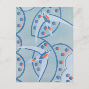 Vintage Art Deco Jazz Pochoir Vogels Dierpatroon Briefkaart