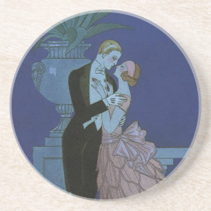 Vintage Art Deco Jonggehuwd, Oui door George Barbi Zandsteen Onderzetter