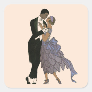 Vintage Art Deco Jonggehuwden, Bruid en Bruidegom Vierkante Sticker