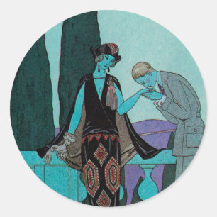 Vintage Art Deco La Villa d'Este van George Barbie Ronde Sticker