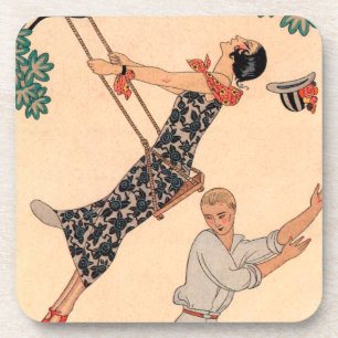 Vintage Art Deco Liefde, De Schommel door George B Drankjes Onderzetter