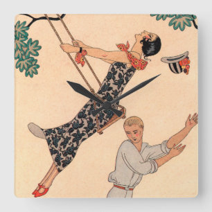 Vintage Art Deco Liefde, De Schommel door George B Vierkante Klok