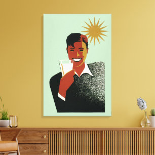 Vintage Art Deco, Man met cocktail in de zon Canvas Afdruk