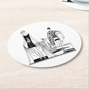 Vintage Art Deco mode dames op het strand Ronde Kartonnen Onderzetter