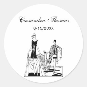 Vintage Art Deco mode dames op het strand Ronde Sticker