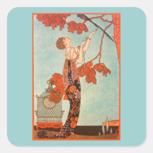 Vintage Art Deco, Ongehoorzame vogel door George B Vierkante Sticker