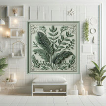 Vintage Art Deco Sage Green Leaf Botanical Design 