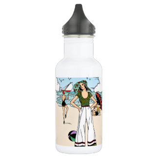 Vintage Art Deco strandillustratie 1920s kust Waterfles