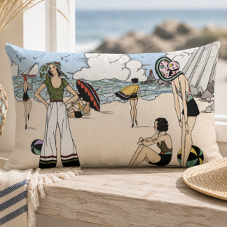 Vintage Art Deco strandillustratie jaren 20 Kust Kussen