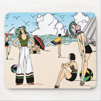 Vintage Art Deco strandillustratie jaren 20 kust Muismat