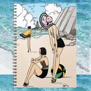 Vintage Art Deco strandillustratie jaren 20 kust Notitieboek