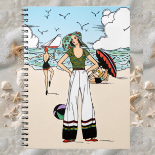 Vintage Art Deco strandillustratie jaren 20 kust Notitieboek