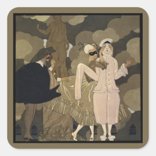 Vintage Art Deco, Surprise van George Barbier Vierkante Sticker