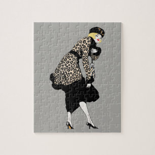 Vintage Art Deco vrouw in luipaardprint jas Legpuzzel