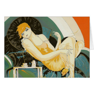 Vintage Art Deco vrouw liggend op bank, Chompre
