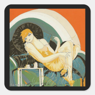 Vintage Art Deco vrouw liggend op bank, Chompre Vierkante Sticker