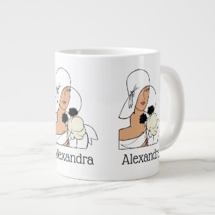 Vintage Art Deco vrouw met bloemen en hoed C Grote Koffiekop