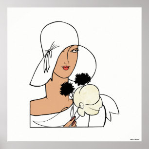 Vintage Art Deco vrouw met bloemen en hoed C Poster