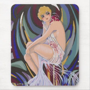 Vintage Art Deco vrouw met drapérieën door S. Chom Muismat