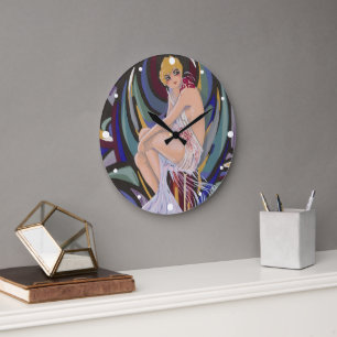 Vintage Art Deco vrouw met drapérieën van S. Chomp Grote Klok