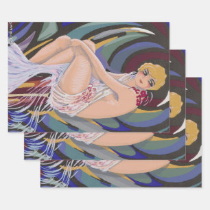 Vintage Art Deco vrouw met drapérieën van S. Chomp Inpakpapier Vel