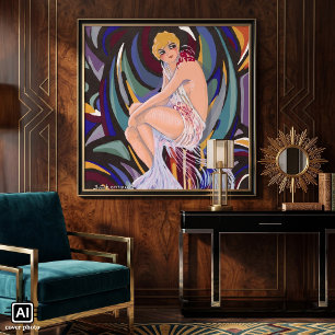 Vintage Art Deco vrouw met drapérieën van S. Chomp Poster