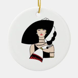 Vintage Art Deco vrouw met hoed handschoenen kleur Keramisch Ornament
