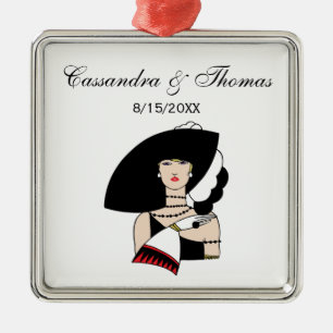 Vintage Art Deco vrouw met hoed handschoenen kleur Metalen Ornament