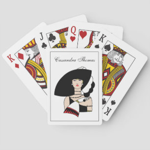 Vintage Art Deco vrouw met hoed handschoenen kleur Pokerkaarten