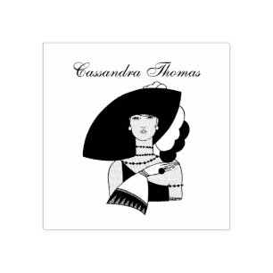 Vintage Art Deco vrouw met hoed handschoenen kleur Rubberstempel