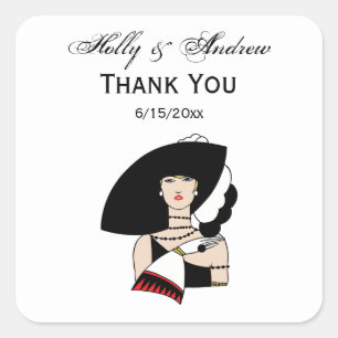 Vintage Art Deco vrouw met hoed handschoenen kleur Vierkante Sticker