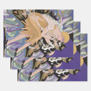 Vintage Art Deco vrouw met kat door S. Chompre Inpakpapier Vel