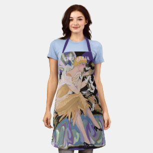 Vintage Art Deco vrouw met kat door S. Chompre Schort