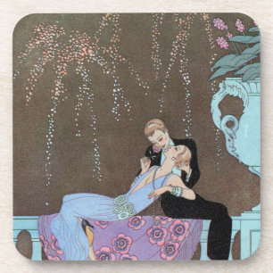 Vintage Art Deco Vuurwerk Le Feu, George Barbier Bier Onderzetter