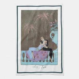 Vintage Art Deco Vuurwerk Le Feu, George Barbier Theedoek
