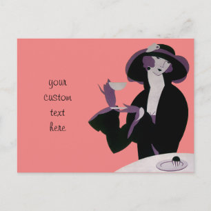 Vintage Art Deco Woman, Afternoon Tea and Cupcake Briefkaart