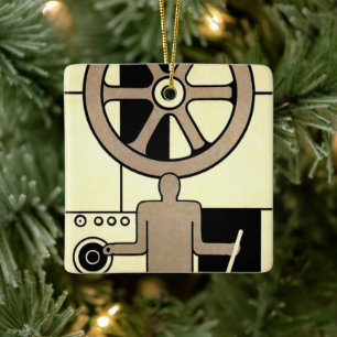 Vintage Art Deco zakelijke wiel- en machinewerker Keramisch Ornament
