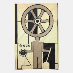 Vintage Art Deco zakelijke wiel- en machinewerker Theedoek